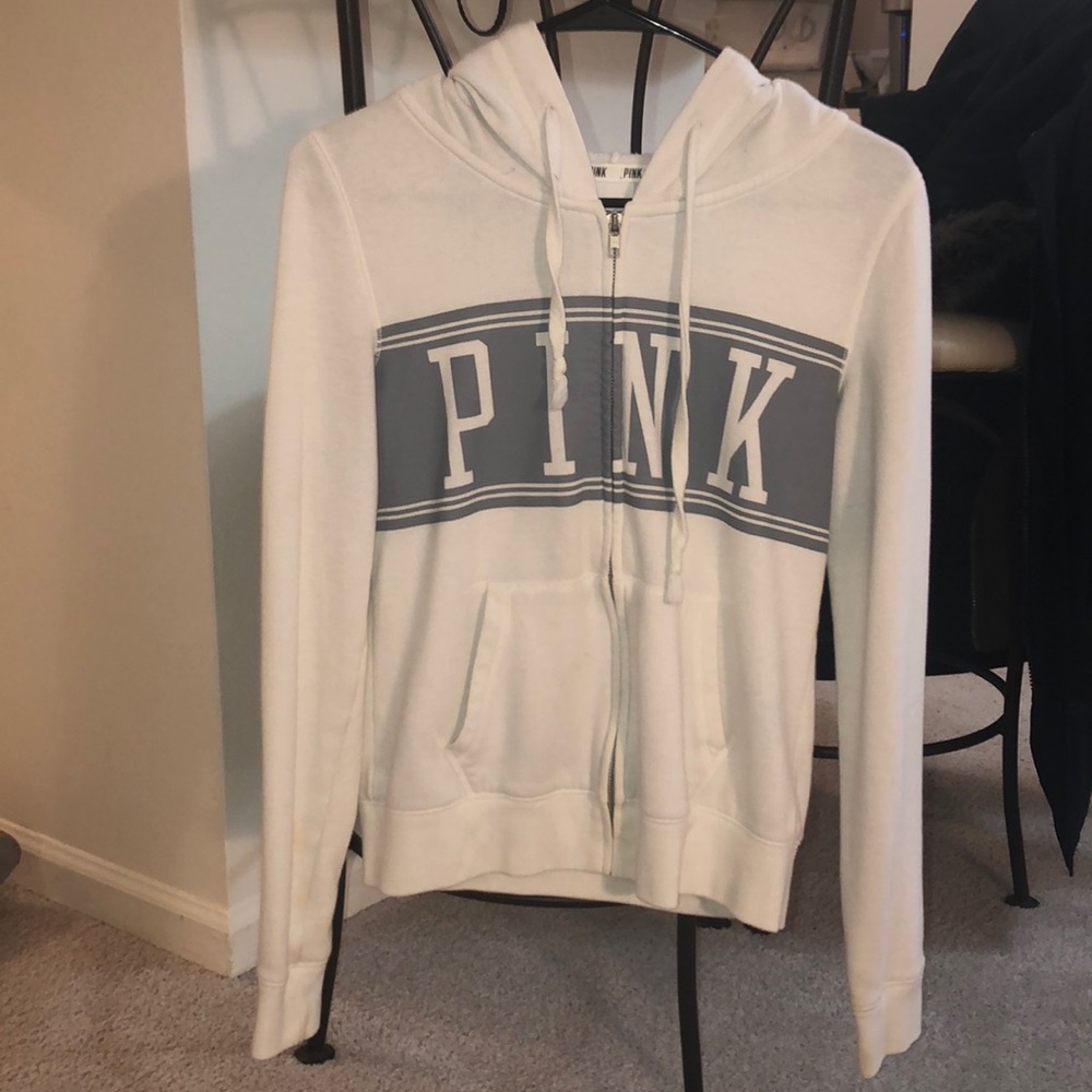 VS PINK off white zip up hoodie size SM